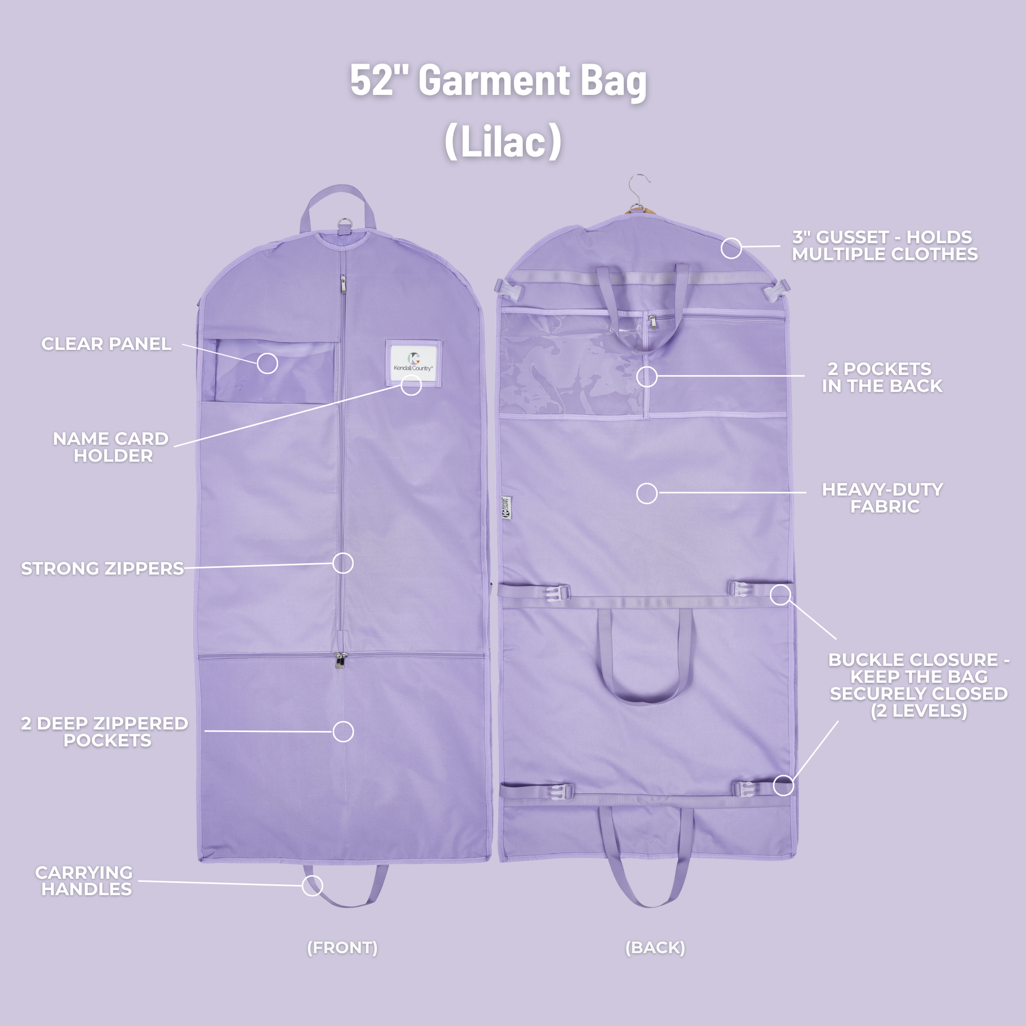 52" Waterproof Garment Bag with Accessory Bag - Lilac Purple