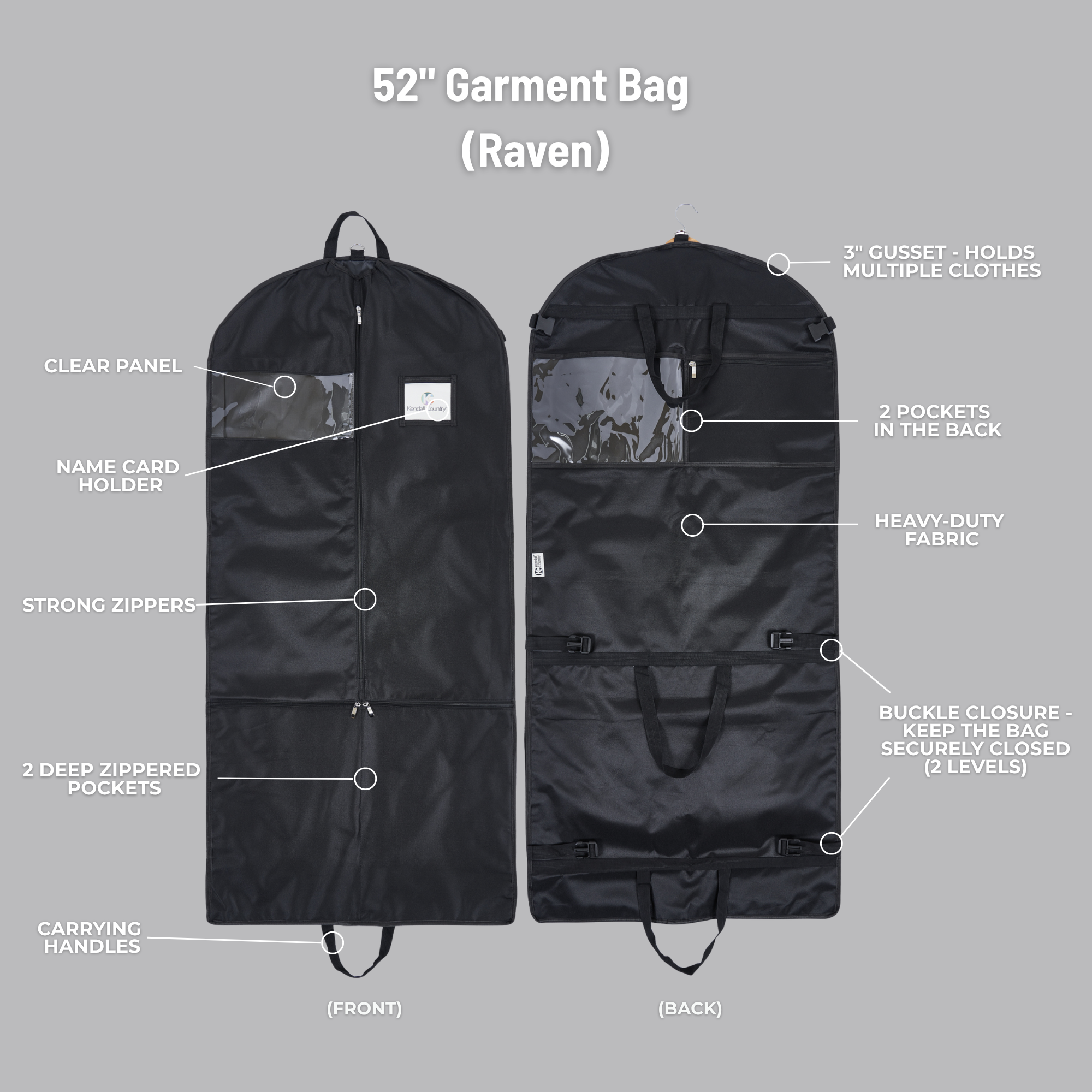 52" Waterproof Garment Bag - Raven Black