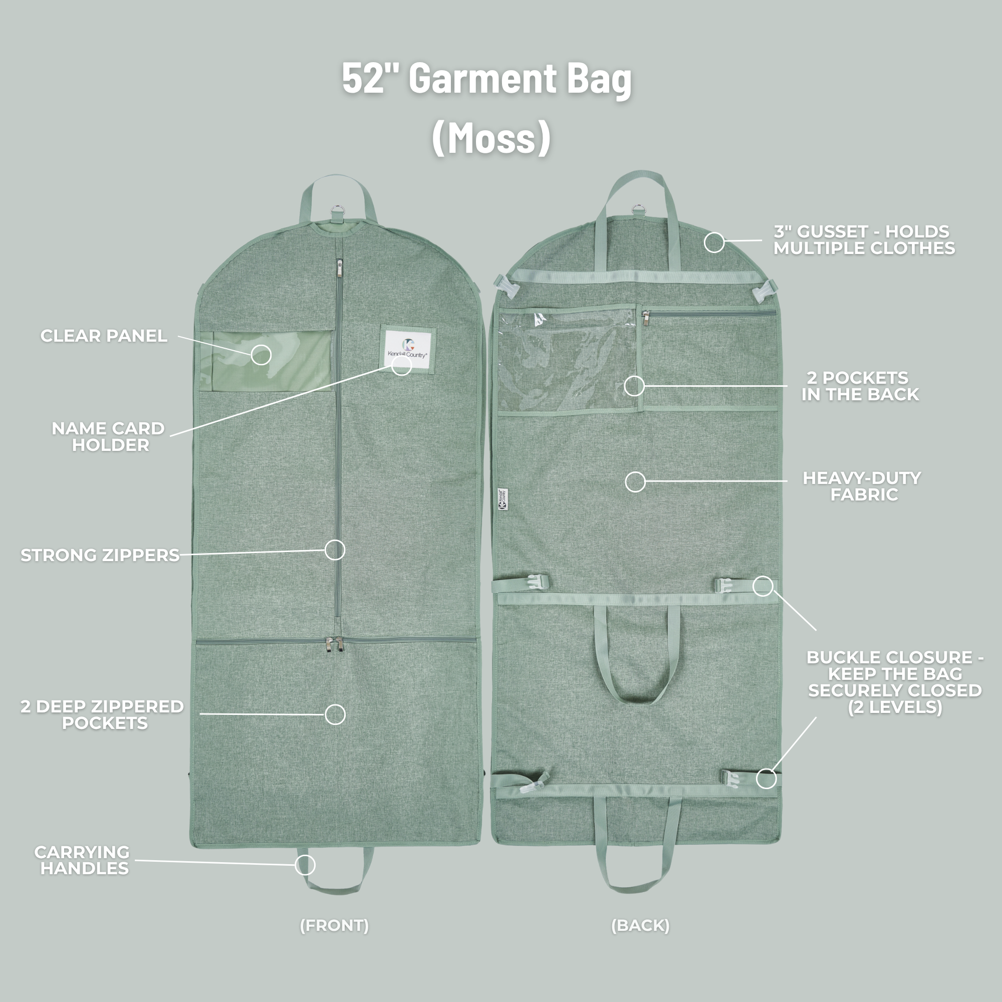 52" Waterproof Garment Bag with Accessory Bag - Moss Green