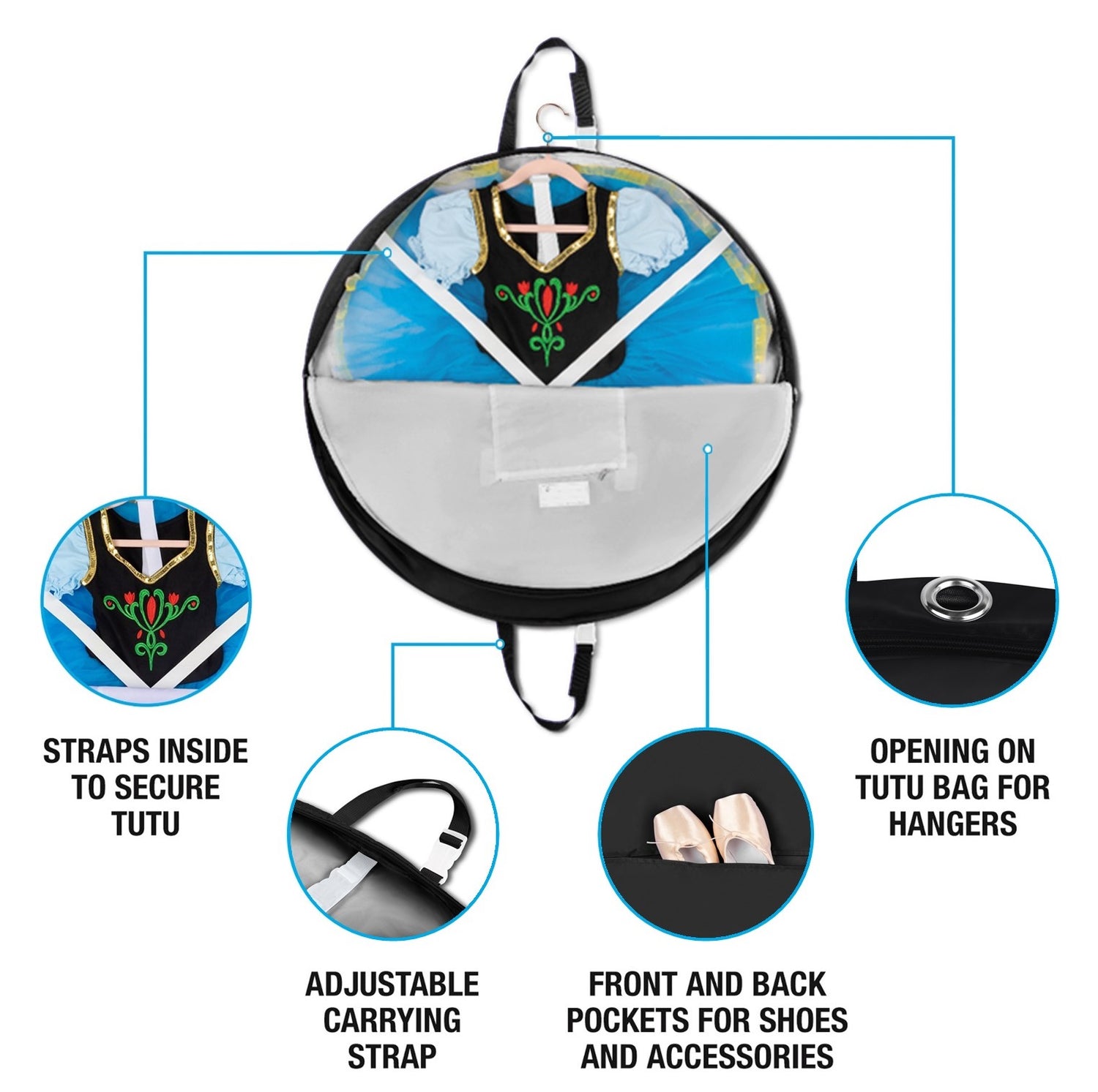 Small Pancake Tutu Garment Bag with pockets - Raven Black, 30"