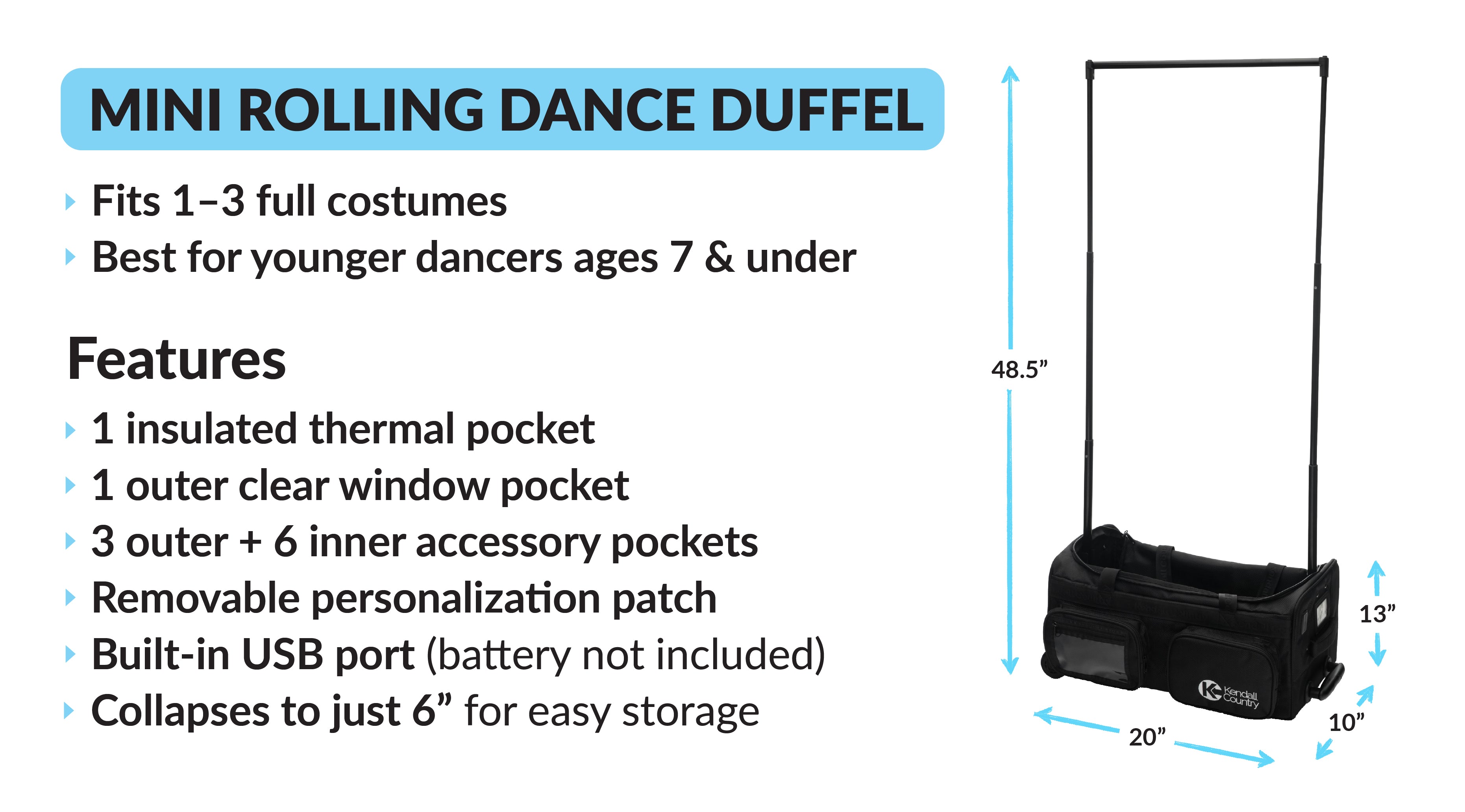 Carry On (Mini) Dance Bag with Garment Rack - Raven Black, Mini 22"