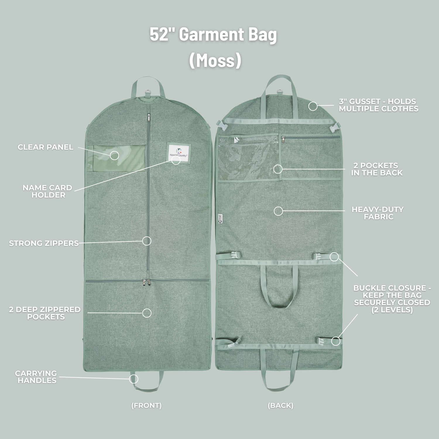 52&quot; Waterproof Garment Bag with Accessory Bag - Moss Green