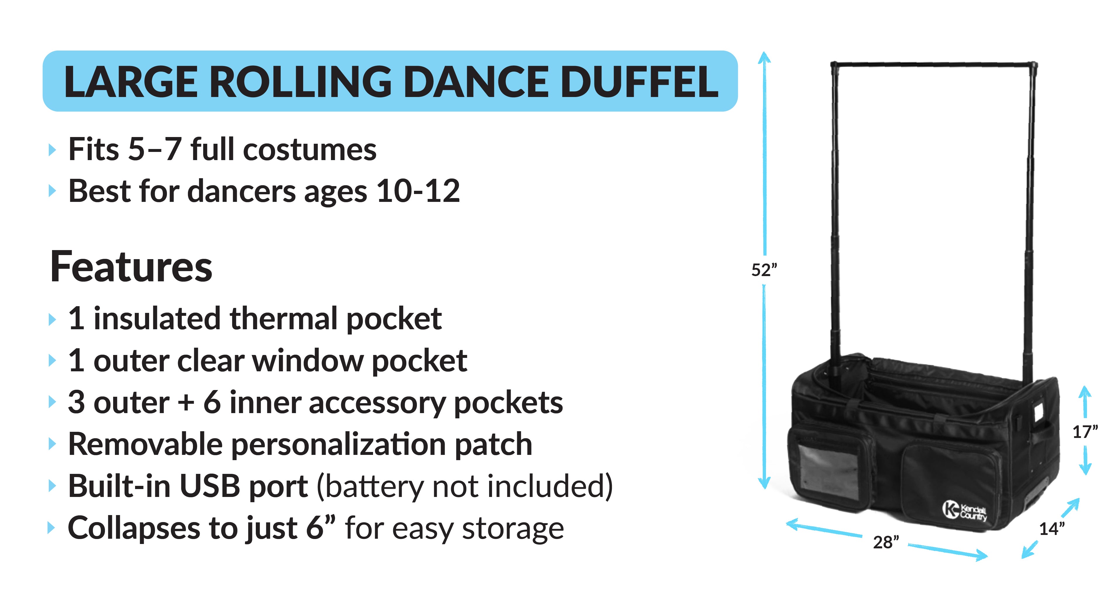 Large Dance Bag with Garment Rack - Raven Black, 28