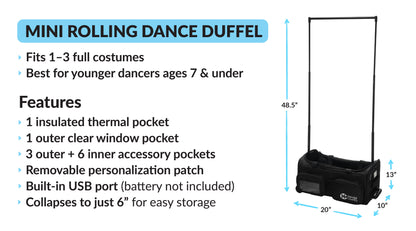 Carry On (Mini) Dance Bag with Garment Rack - Raven Black, Mini 22"