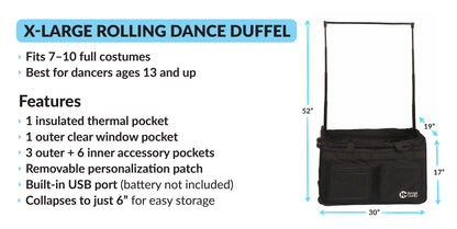 X-Large Dance Bag with Garment Rack - Raven Black, 30"